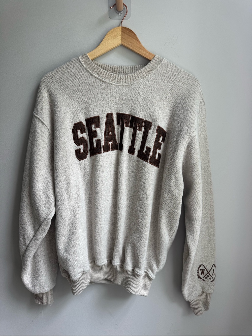 Seattle Crewneck Sweater - Light Gray with Brown Lettering #seattle #washington